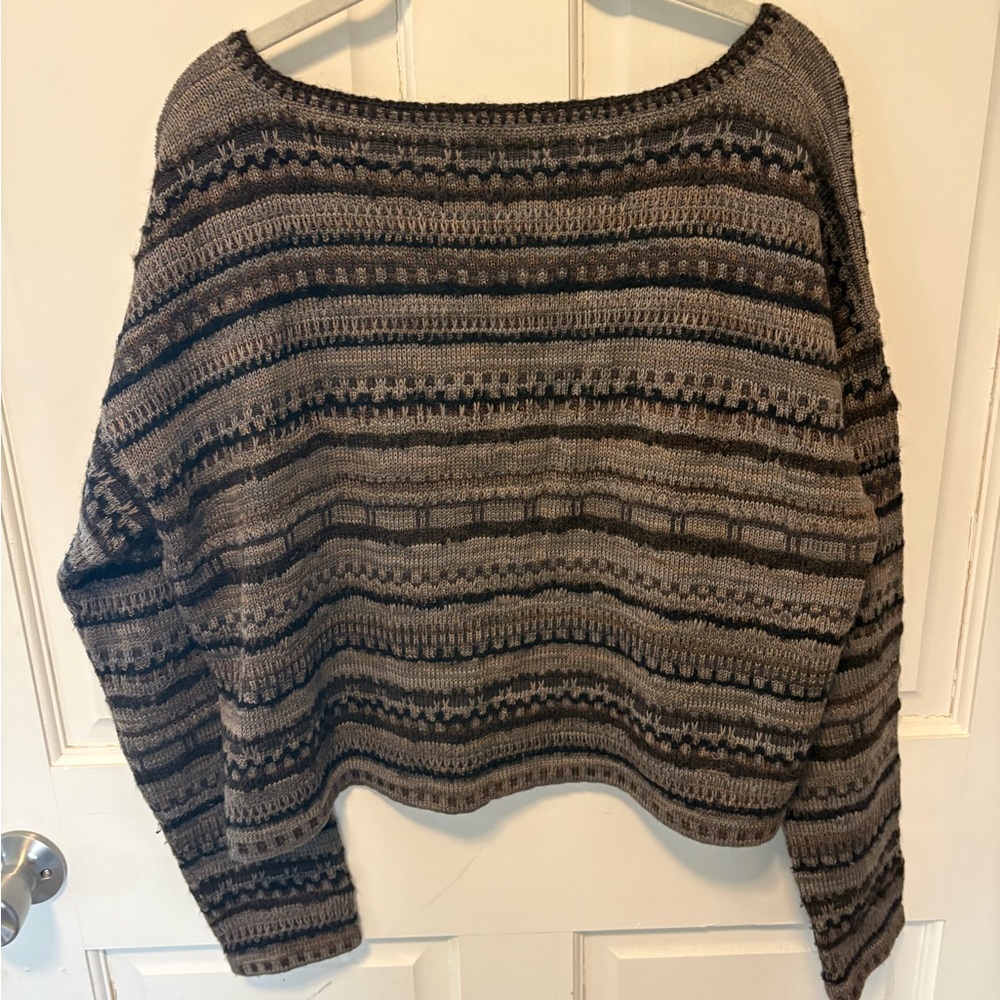 Peruvian Connection alpaca wool brown cropped soft striped women sweater l large - Picture 4 of 5